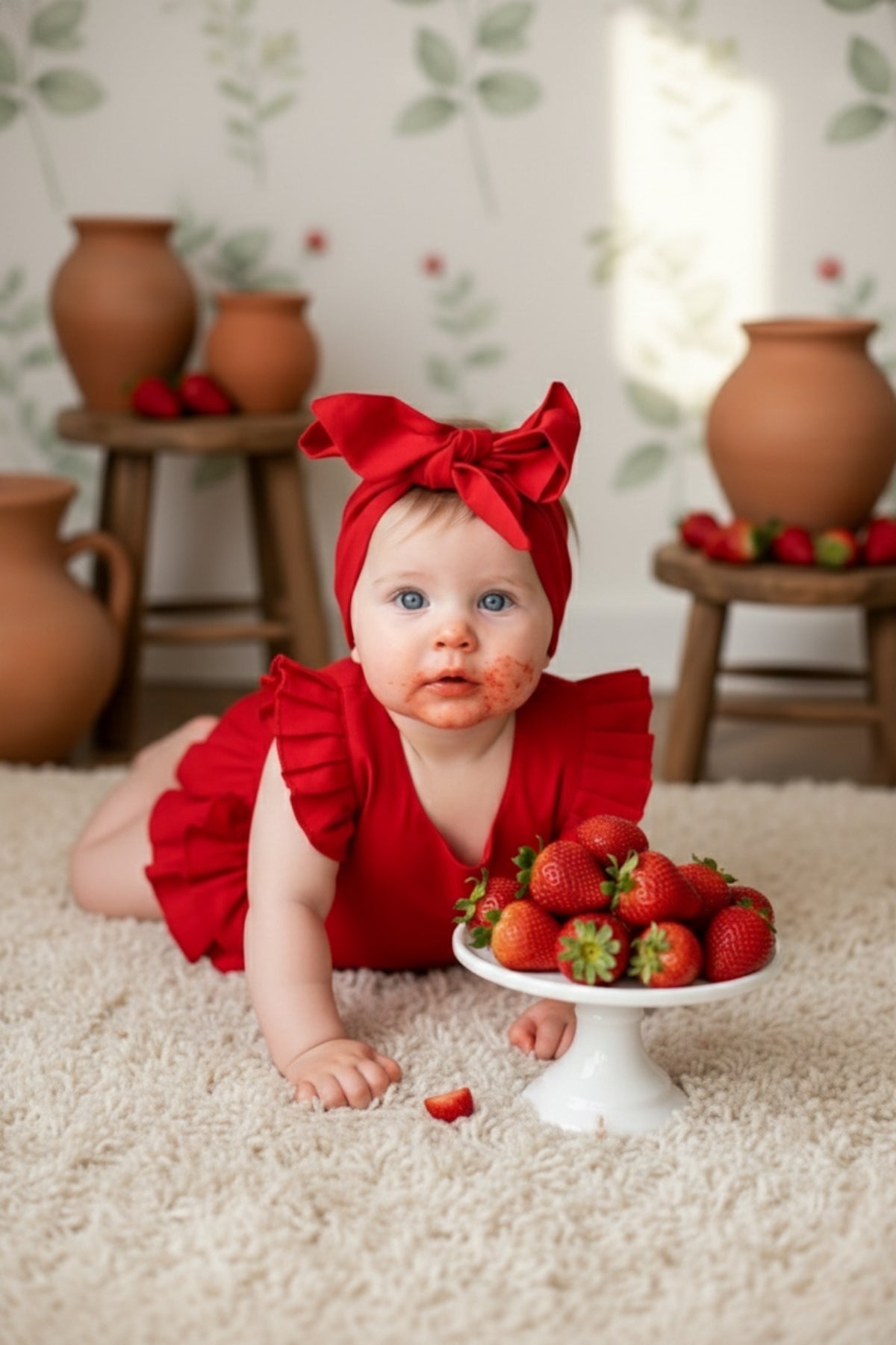 Traumhafte Baby Salopette - rot - mit Haarband
