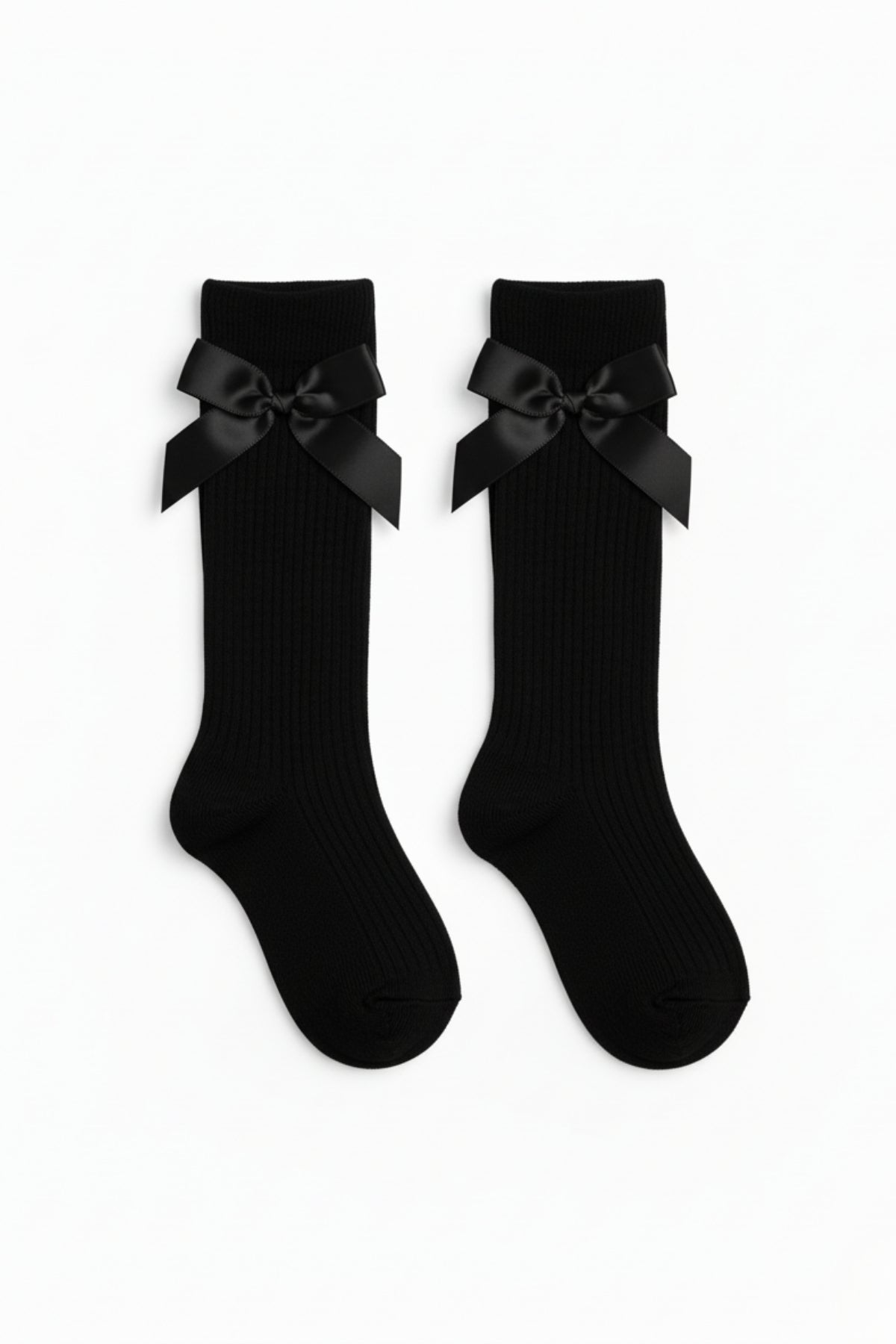 Mädchen Kniestrümpfe mit Schleifen - süße knielange Strümpfe schwarz