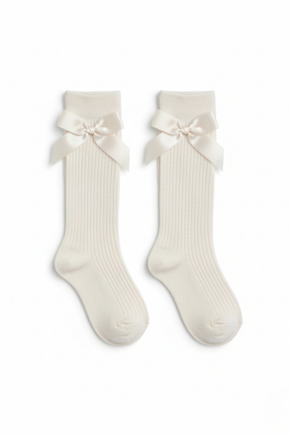 Mädchen Kniestrümpfe mit Schleifen - süße knielange Strümpfe creme