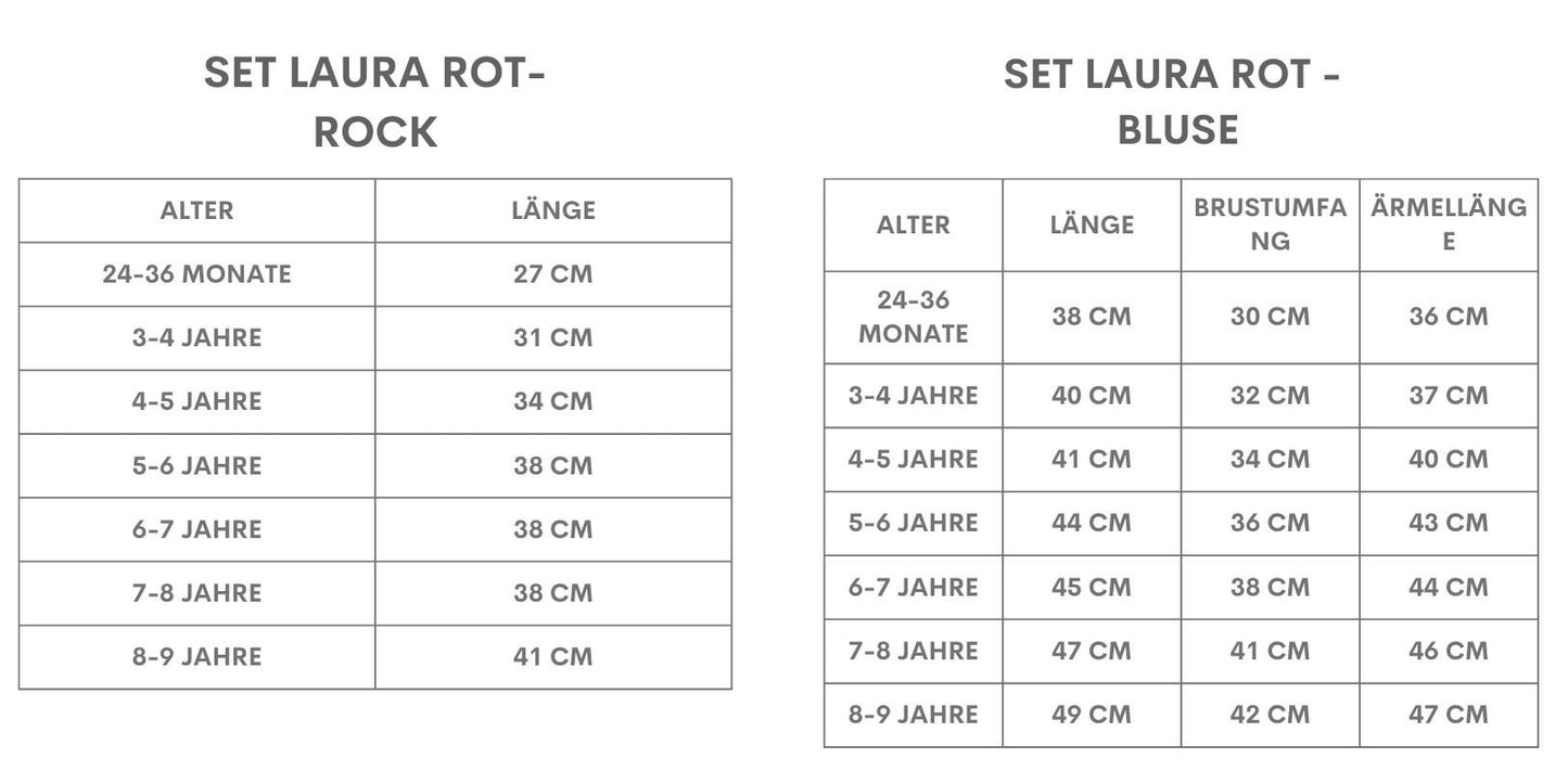 Set Laura - roter Rock mit Raffung und weißer Bluse mit roter Schleife