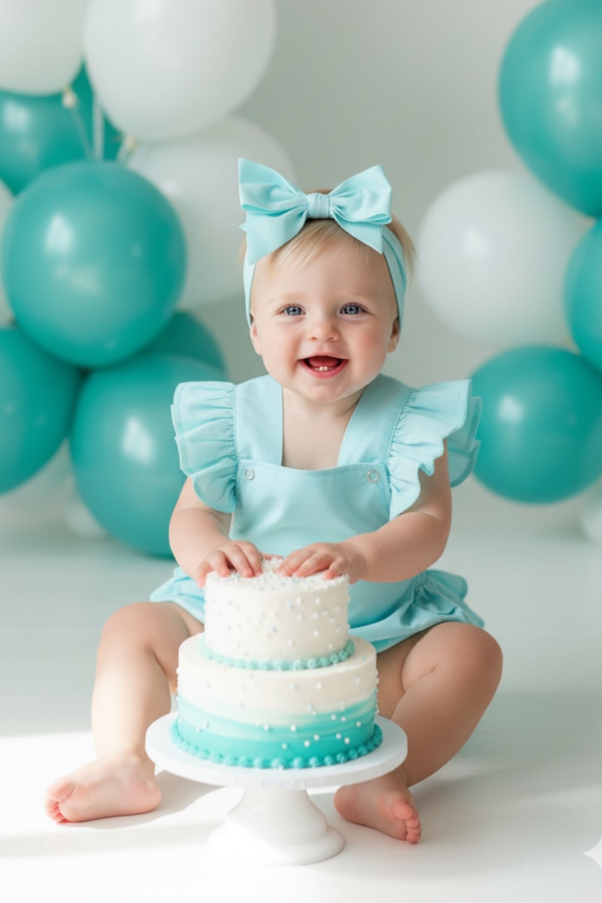 Bezaubernde Baby Salopette - Türkis - mit Haarband