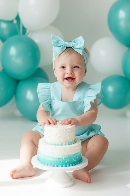 Bezaubernde Baby Salopette - Türkis - mit Haarband