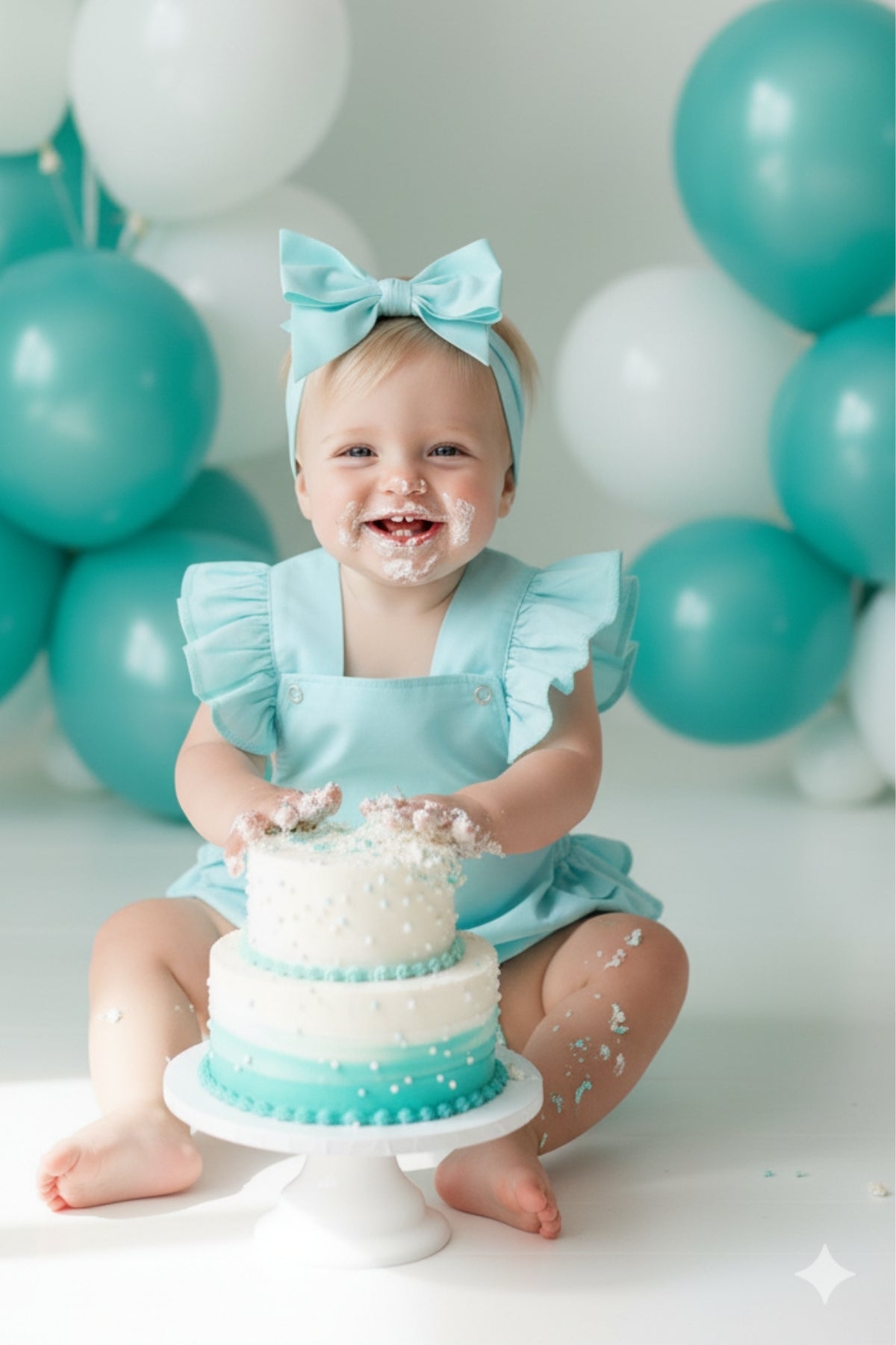 Bezaubernde Baby Salopette - Türkis - mit Haarband