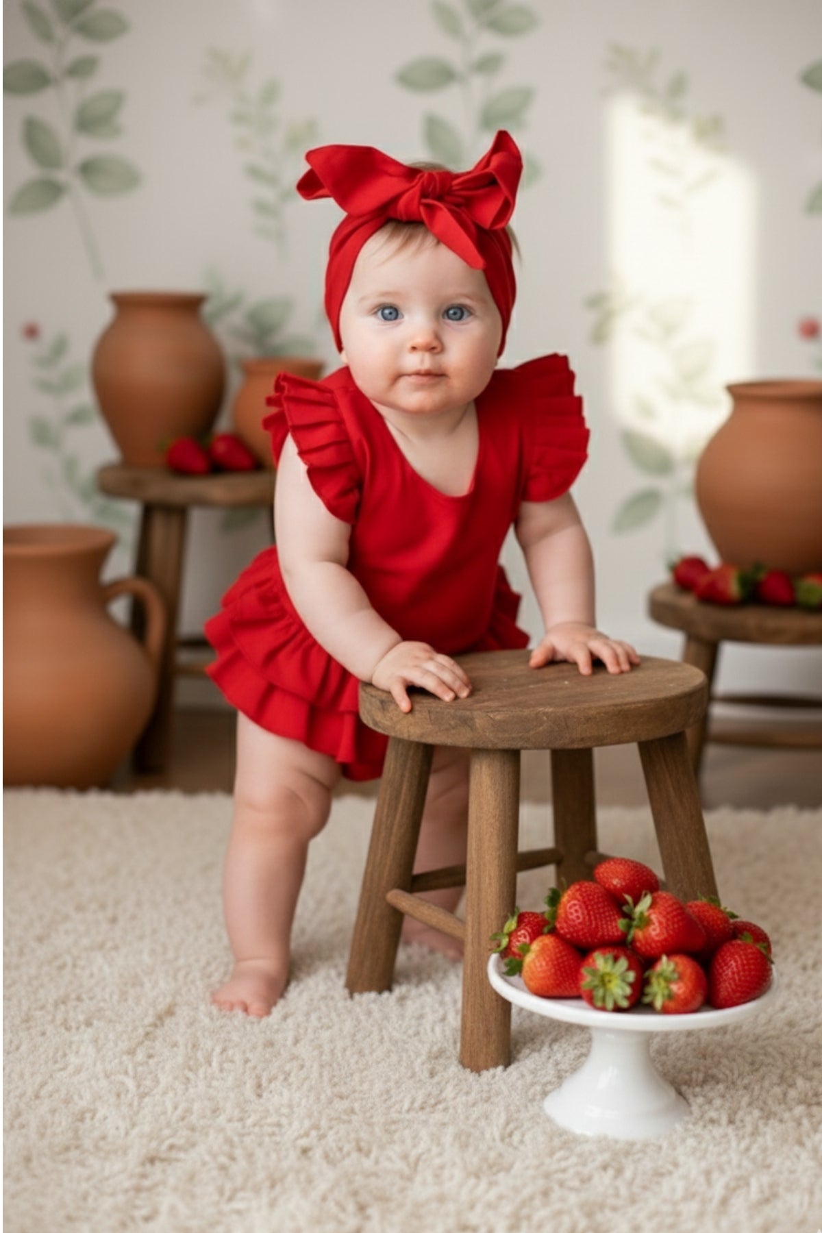 Traumhafte Baby Salopette - rot - mit Haarband