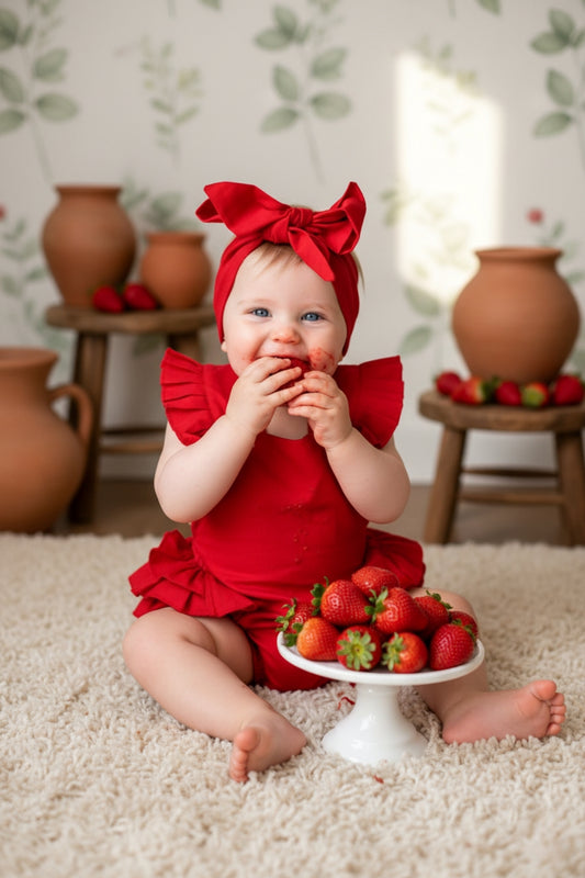Traumhafte Baby Salopette - rot - mit Haarband