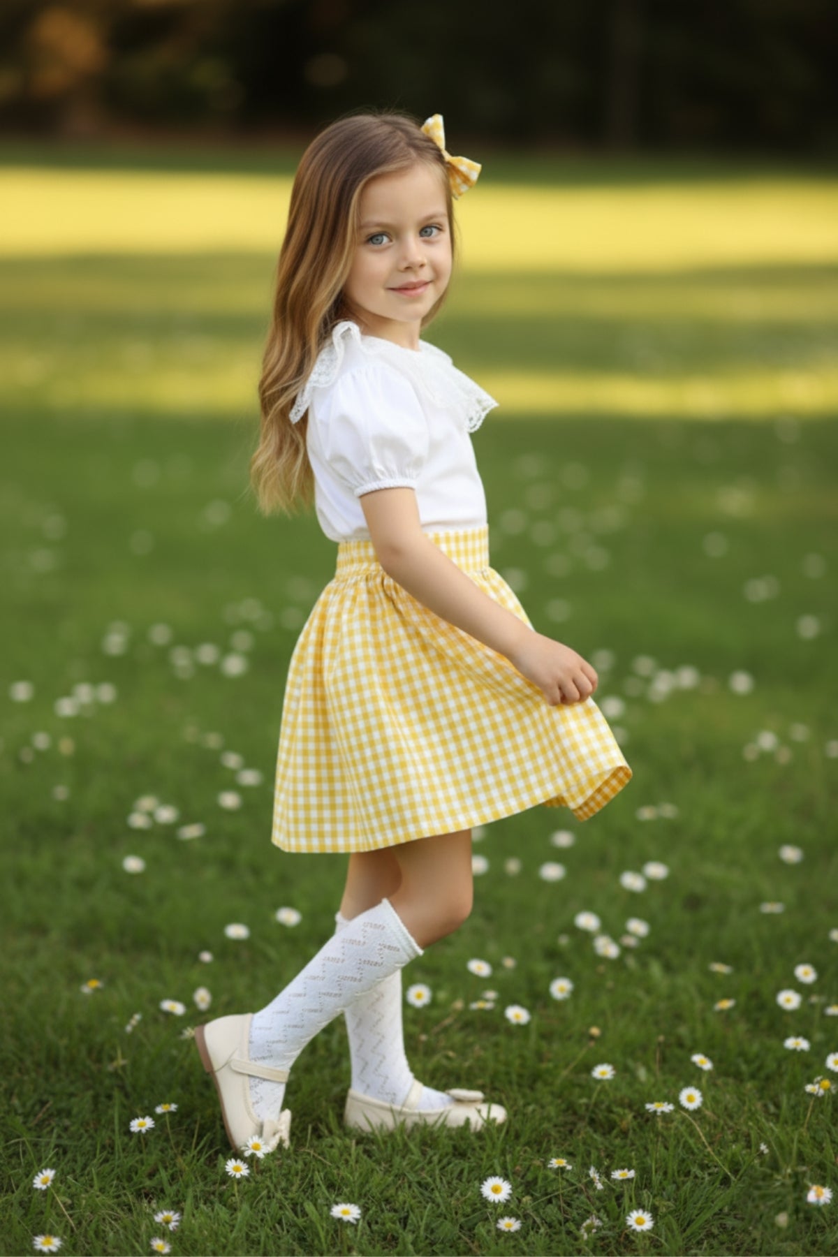 Set Daisy - Bestehend aus Rock, kurzarm Bluse mit Spitze und Haarspange