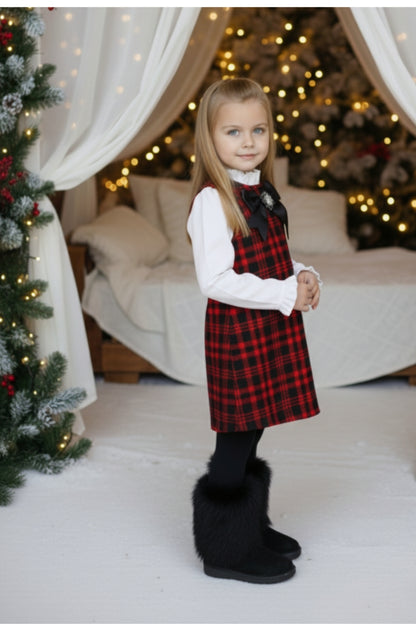 Kleid Vanessa - Kleid mit Tweed in schwarz und rot  abnehmbare Brosche mit Zirkoniastein
