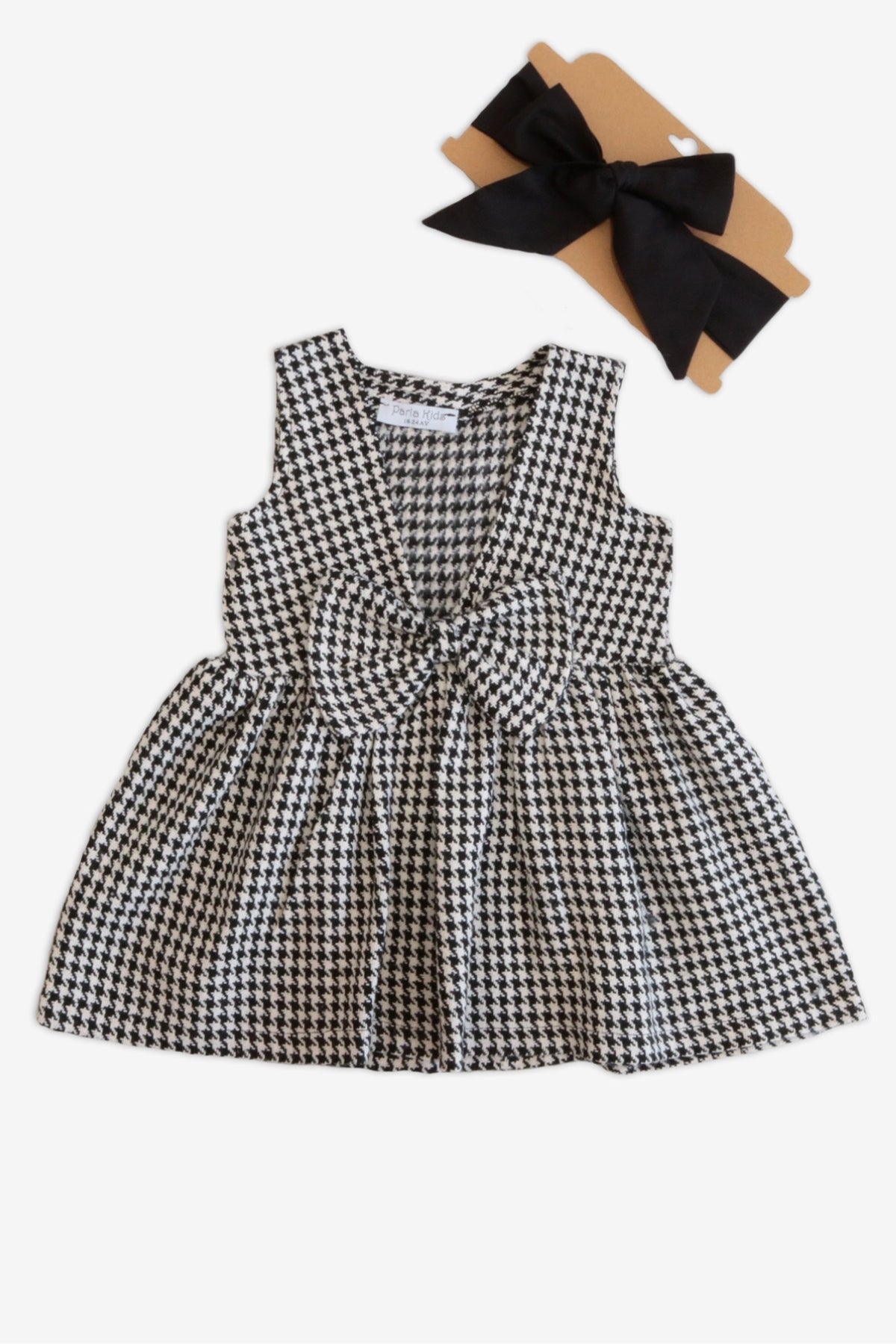 Schwarzes Giletkleid Anna - Kleid mit Hahnentritt Muster und Schleife dazu passendes Haarband