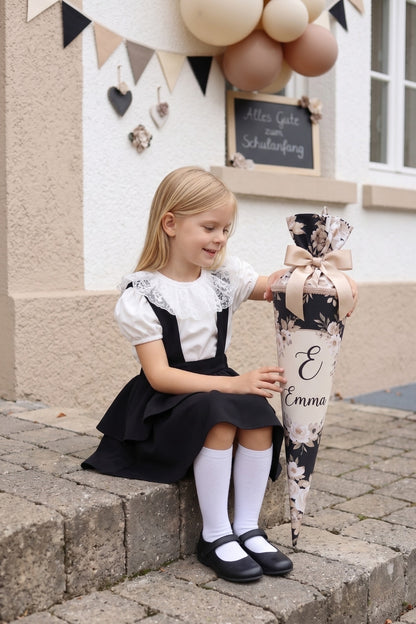 Festliches Set für Mädchen – Schwarzer Glockenrock & Weiße Kurzarmbluse mit Spitzendetails