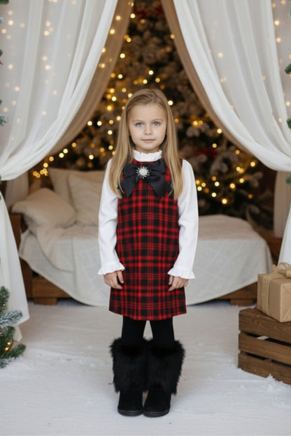 Kleid Vanessa - Kleid mit Tweed in schwarz und rot  abnehmbare Brosche mit Zirkoniastein