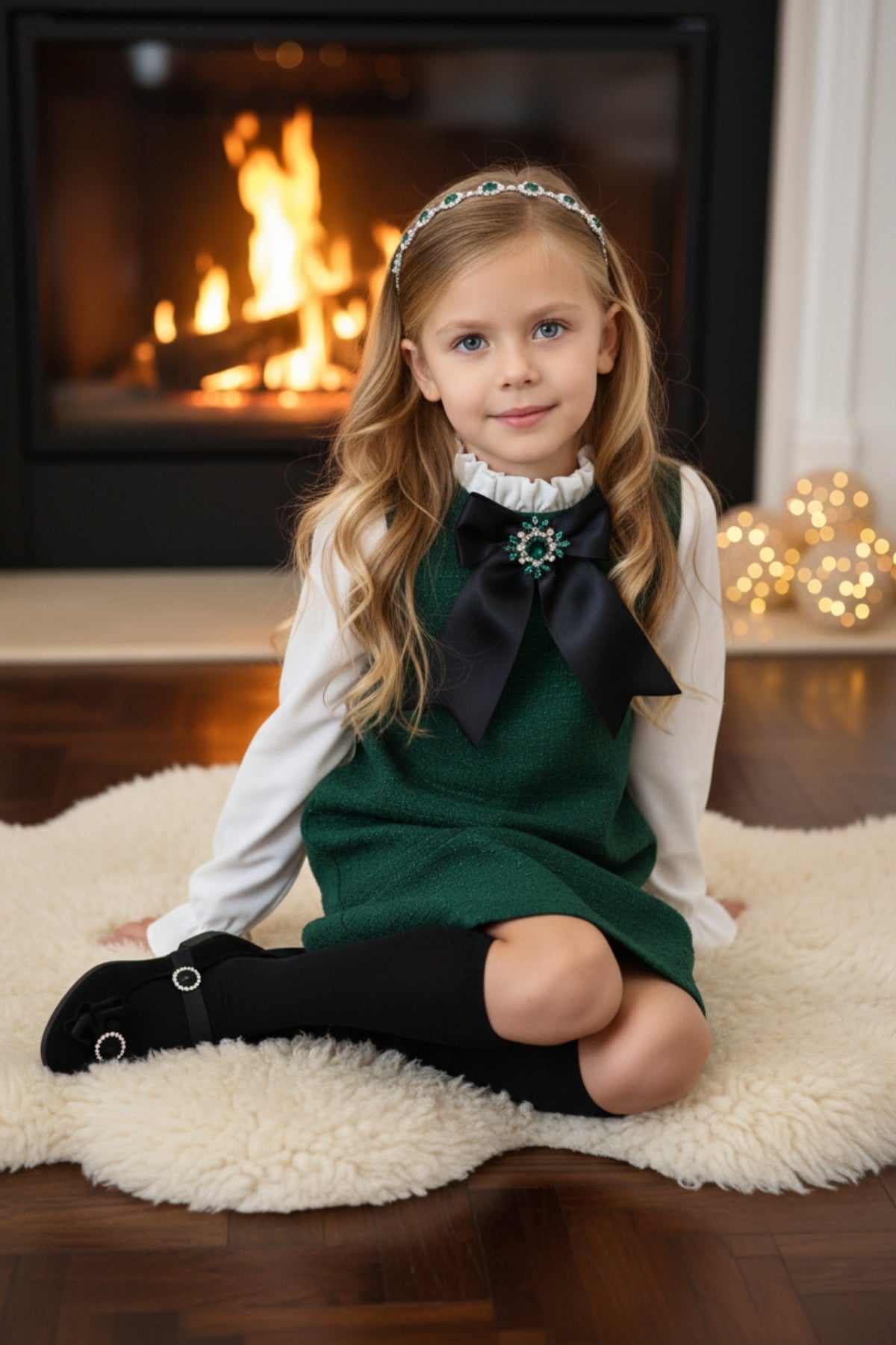Kleid Vanessa - Kleid mit Tweed in grün abnehmbare Brosche mit Zirkoniastein