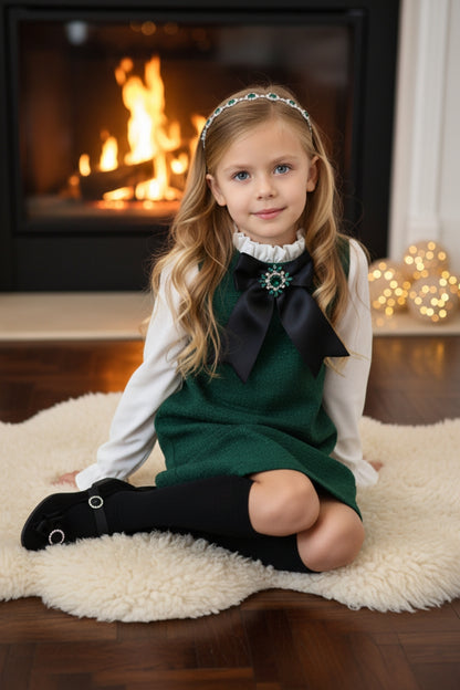 Kleid Vanessa - Kleid mit Tweed in grün abnehmbare Brosche mit Zirkoniastein