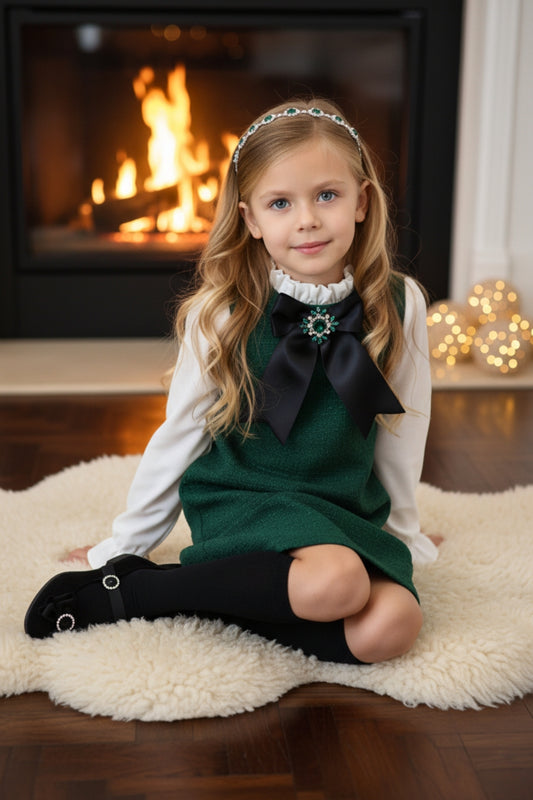 Kleid Vanessa - Kleid mit Tweed in grün abnehmbare Brosche mit Zirkoniastein