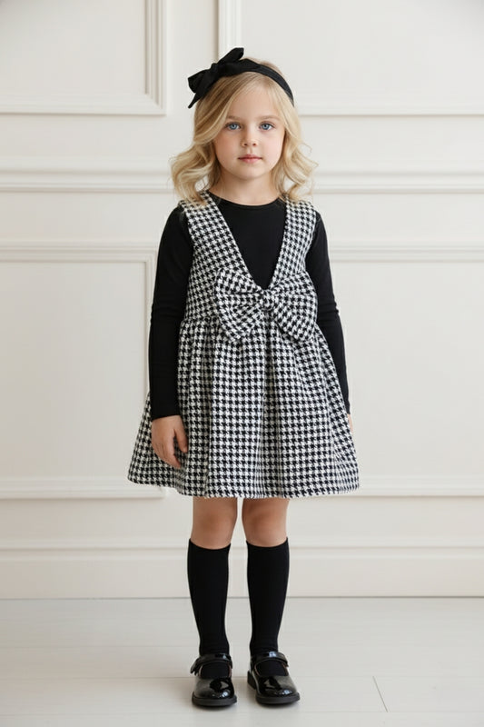 Schwarzes Giletkleid Anna - Kleid mit Hahnentritt Muster und Schleife dazu passendes Haarband