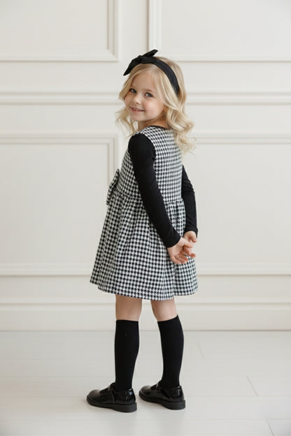 Schwarzes Giletkleid Anna - Kleid mit Hahnentritt Muster und Schleife dazu passendes Haarband