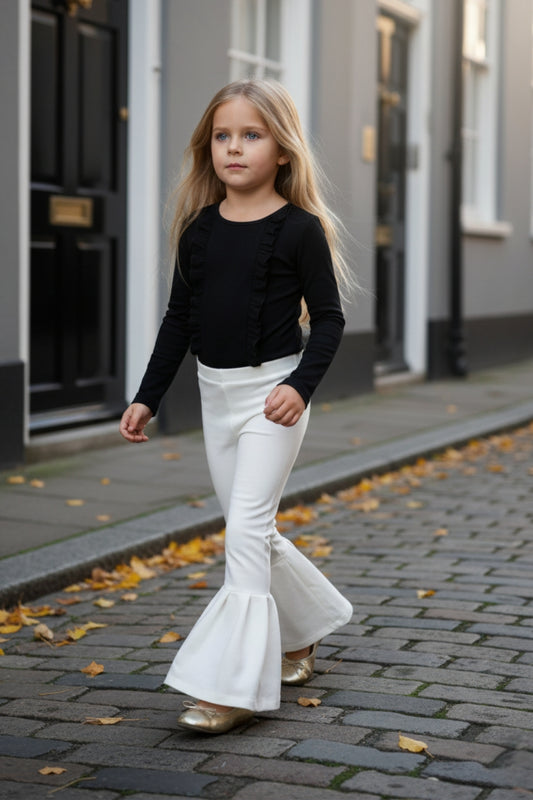Stilvolle cremefarbene Schlaghose für Mädchen mit hohem Bund