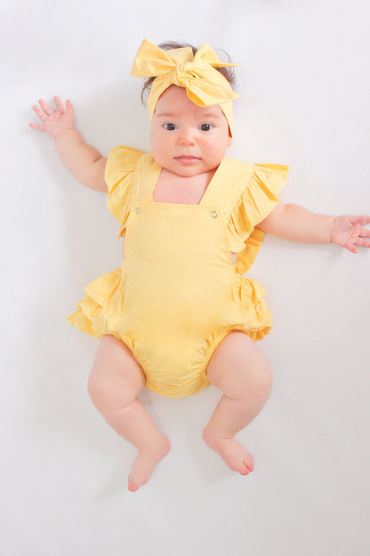 Traumhafte Baby Salopette - gelb - mit Haarband