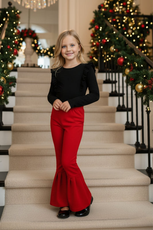 Stilvolle rote Schlaghose für Mädchen mit hohem Bund